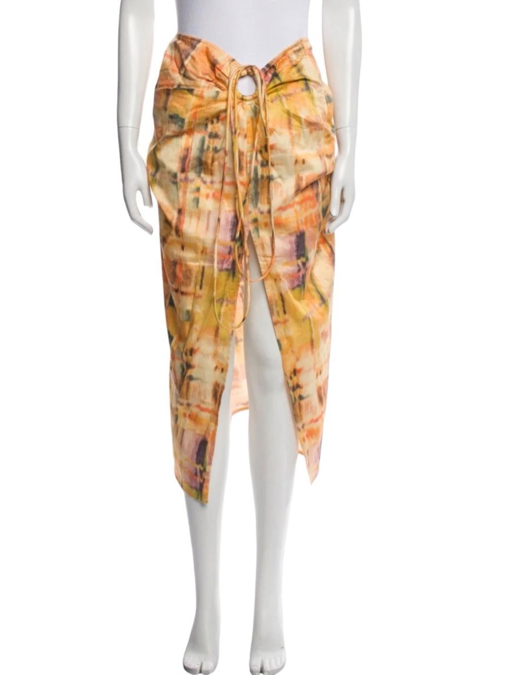 Cult Gaia Yellow Peach Abstract Tie-Front Sarong Skirt